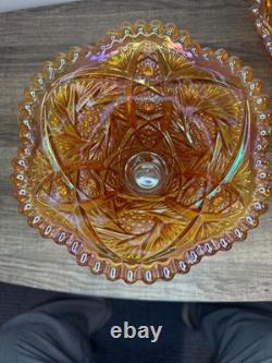 RARE Imperial Marigold Carnival Glass 19 Pc Punch Bowl Set Vintage Whirling Star