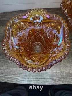 RARE Imperial Marigold Carnival Glass 19 Pc Punch Bowl Set Vintage Whirling Star