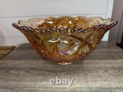 RARE Imperial Marigold Carnival Glass 19 Pc Punch Bowl Set Vintage Whirling Star