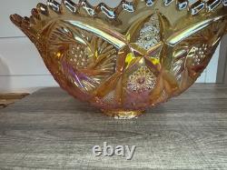 RARE Imperial Marigold Carnival Glass 19 Pc Punch Bowl Set Vintage Whirling Star