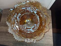 RARE Imperial Marigold Carnival Glass 19 Pc Punch Bowl Set Vintage Whirling Star