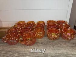 RARE Imperial Marigold Carnival Glass 19 Pc Punch Bowl Set Vintage Whirling Star