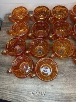 RARE Imperial Marigold Carnival Glass 19 Pc Punch Bowl Set Vintage Whirling Star