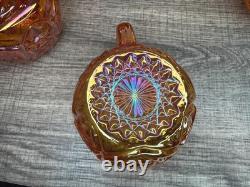 RARE Imperial Marigold Carnival Glass 19 Pc Punch Bowl Set Vintage Whirling Star