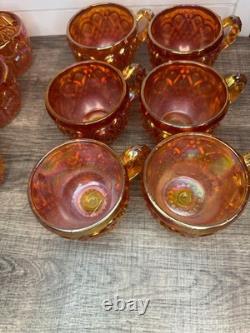 RARE Imperial Marigold Carnival Glass 19 Pc Punch Bowl Set Vintage Whirling Star