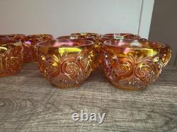 RARE Imperial Marigold Carnival Glass 19 Pc Punch Bowl Set Vintage Whirling Star
