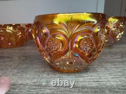 RARE Imperial Marigold Carnival Glass 19 Pc Punch Bowl Set Vintage Whirling Star