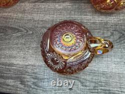 RARE Imperial Marigold Carnival Glass 19 Pc Punch Bowl Set Vintage Whirling Star