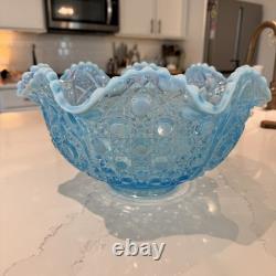 RARE LE Smith Blue Opalescent Punch Bowl Daisy And Button Vintage