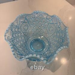 RARE LE Smith Blue Opalescent Punch Bowl Daisy And Button Vintage