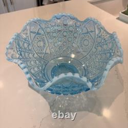 RARE LE Smith Blue Opalescent Punch Bowl Daisy And Button Vintage
