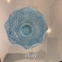 RARE LE Smith Blue Opalescent Punch Bowl Daisy And Button Vintage