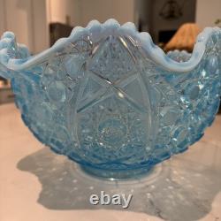 RARE LE Smith Blue Opalescent Punch Bowl Daisy And Button Vintage