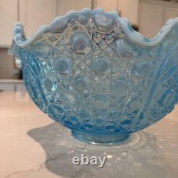 RARE LE Smith Blue Opalescent Punch Bowl Daisy And Button Vintage