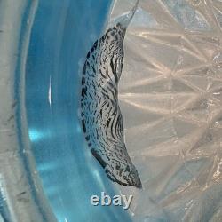 RARE LE Smith Blue Opalescent Punch Bowl Daisy And Button Vintage