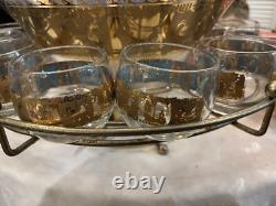 RARE Mid Century Vintage Culver Glass Punch Bowl Set With Stand