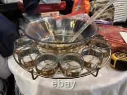 RARE Mid Century Vintage Culver Glass Punch Bowl Set With Stand
