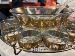 RARE Mid Century Vintage Culver Glass Punch Bowl Set With Stand