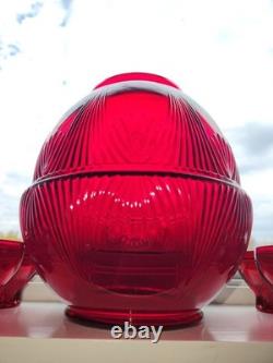 RARE New Martinsville Art Deco Ruby Top Prize Punch Bowl Set with 8 Cups Bakelite