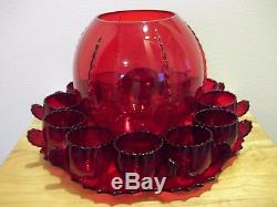 RARE PUNCHBOWL SET Ruby Red RADIANCE NEW MARTINSVILLE With All 12 Glasses
