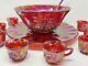 RARE Punch Bowl LARGE Ruby Red Carnival Iridescent Mosser Glass Grape Vine A+