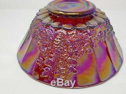 RARE Punch Bowl LARGE Ruby Red Carnival Iridescent Mosser Glass Grape Vine A+