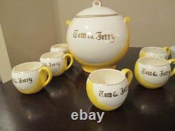RARE Tom & Jerry YELLOW Gold Trimmed Punch Bowl Set With 6 Cups