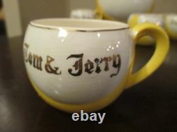 RARE Tom & Jerry YELLOW Gold Trimmed Punch Bowl Set With 6 Cups