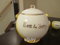 RARE Tom & Jerry YELLOW Gold Trimmed Punch Bowl Set With 6 Cups