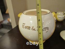 RARE Tom & Jerry YELLOW Gold Trimmed Punch Bowl Set With 6 Cups