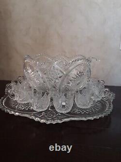 RARE U. S. Glass EAPG XL Punch Bowl 15pc Set c1900's USA