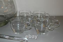 RARE VINTAGE HARVARD UNIVERSITY GLASS PUNCH BOWL BOWL With12 CUPS & LADLE