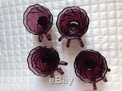 RARE Vintage Purple Hand Blown Compote/ Punch Bowl Brass Marble Pedestal-12 Cups