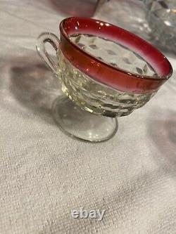 'RARE''Vintage Ruby Flash Wexford Glass Punch Bowl Set 18 cups, Anchor Hocking