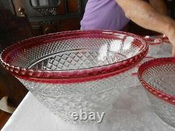 'RARE''Vintage Ruby Flash Wexford Glass Punch Bowl Set 18 cups, Anchor Hocking