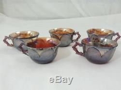 RARE Westmoreland AMETHYST Carnival Glass ORANGE PEEL Punch Bowl and 5 Cups