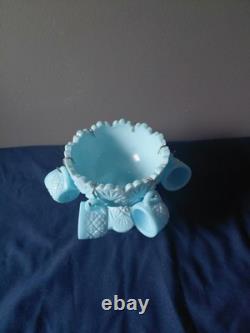 RARE Westmoreland Blue Milk Glass Mini Punch Bowl Set with Hooks & 6 Cups