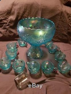 RARE Westmoreland Ice Blue Carnival 3 Fruits Punch Bowl Only 100 made 12 Cups