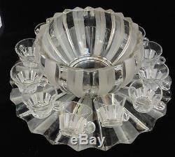 RARE c. 1940s No. 1005 Indiana Glass Vertical Rib Frosted 12 PC Punch Bowl Cup Set