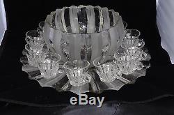 RARE c. 1940s No. 1005 Indiana Glass Vertical Rib Frosted 12 PC Punch Bowl Cup Set