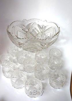 Reduced Again! Lovely Cut Glass Victorian Punch Bowl With Punch Cups