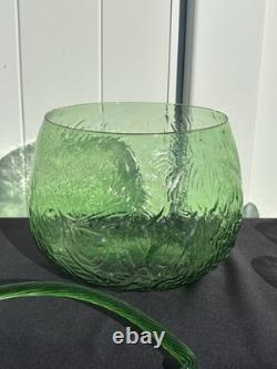 RETRO FUNKY MCM GREEN GLASS Punch Bowl Set 12 cups & 1 Bowl 1 LADEL HARD TO FI