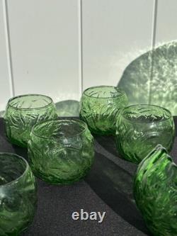RETRO FUNKY MCM GREEN GLASS Punch Bowl Set 12 cups & 1 Bowl 1 LADEL HARD TO FI