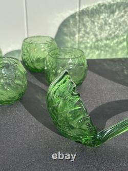 RETRO FUNKY MCM GREEN GLASS Punch Bowl Set 12 cups & 1 Bowl 1 LADEL HARD TO FI