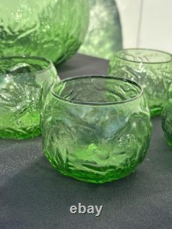 RETRO FUNKY MCM GREEN GLASS Punch Bowl Set 12 cups & 1 Bowl 1 LADEL HARD TO FI
