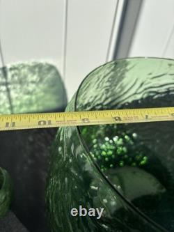 RETRO FUNKY MCM GREEN GLASS Punch Bowl Set 12 cups & 1 Bowl 1 LADEL HARD TO FI