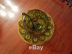 Rare American Decorative Mouth Blown Chartreuse Glass Punch Bowl Set Blenko