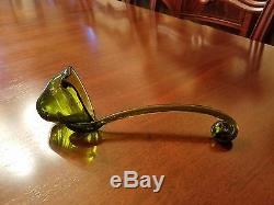 Rare American Decorative Mouth Blown Chartreuse Glass Punch Bowl Set Blenko