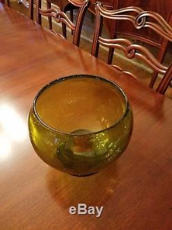 Rare American Decorative Mouth Blown Chartreuse Glass Punch Bowl Set Blenko