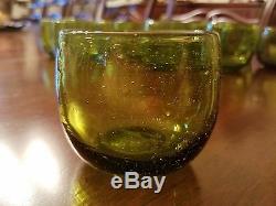 Rare American Decorative Mouth Blown Chartreuse Glass Punch Bowl Set Blenko